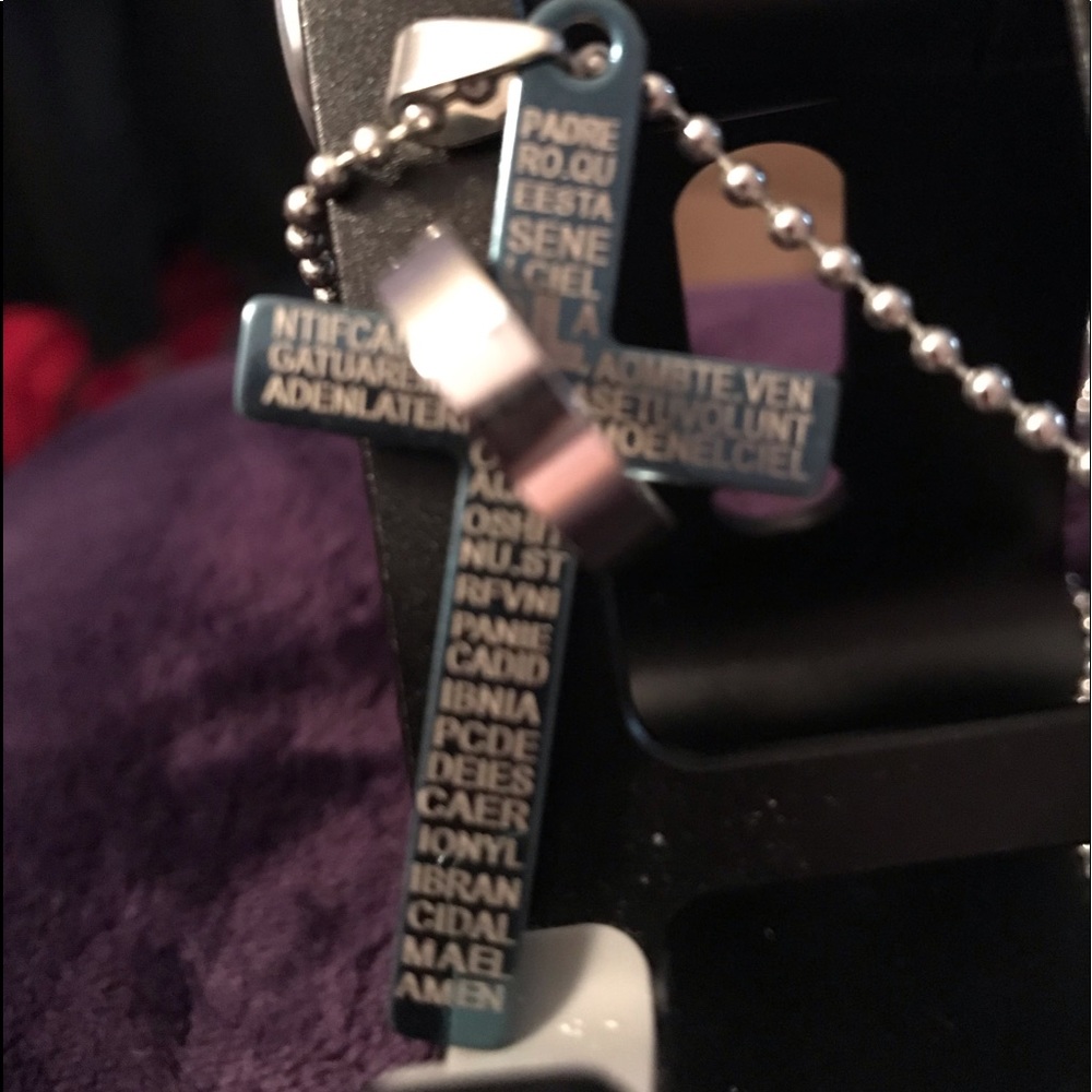 Blue cross with ring necklace